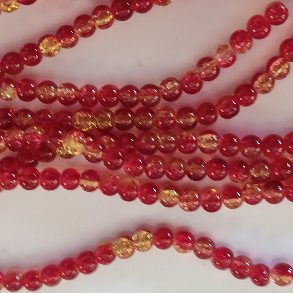 COPY - CRACKLE GLASS BEADS AND BICONE GLASS BEADS ONE STRAND